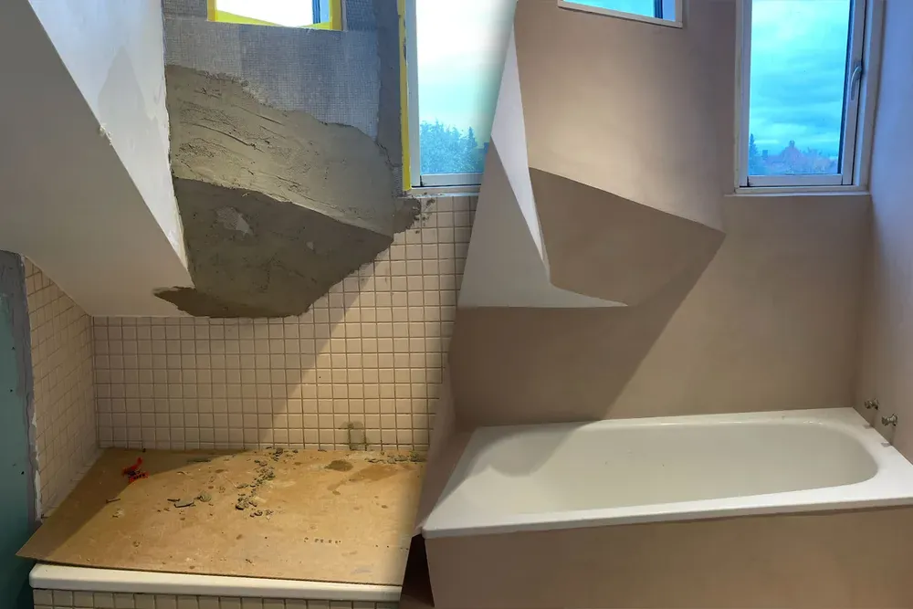 Kompliceret badeværelse lejlighed før efter